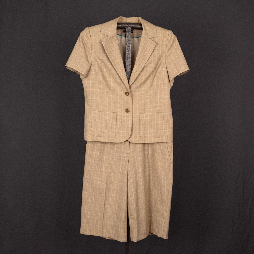 Vintage 90s Bermuda Shorts + Matching Blazer 2PC Set Women's Size 10 Tan Plaid